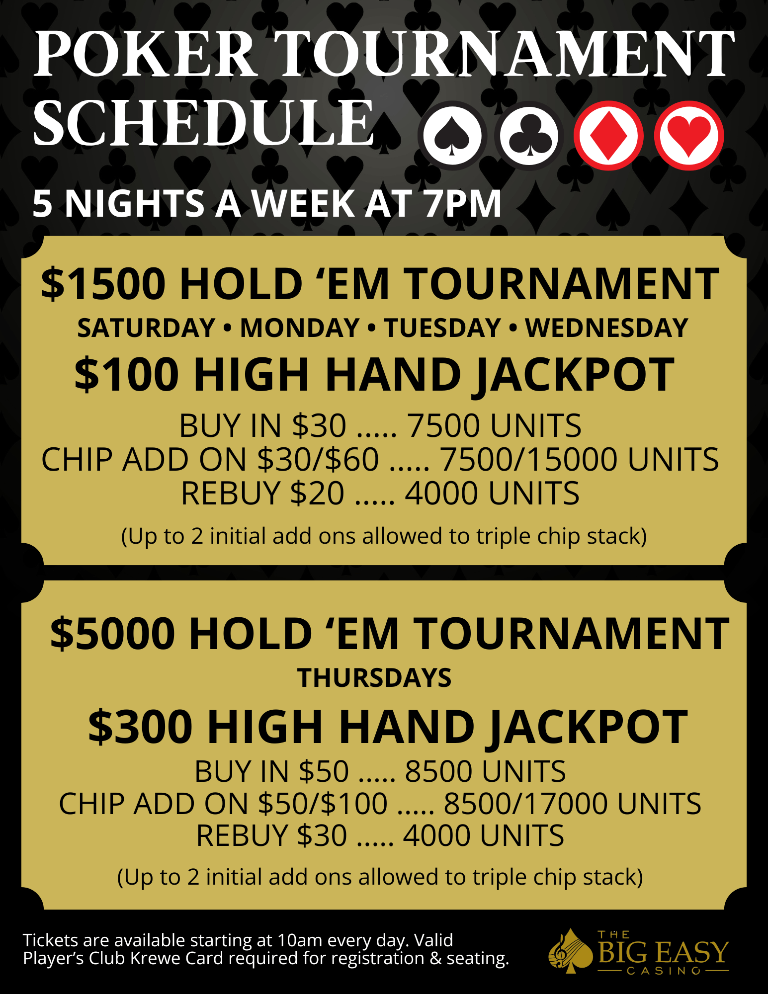 Poker Tournament Schedule at the Big Easy Casino in Hallandale Beach, Florida