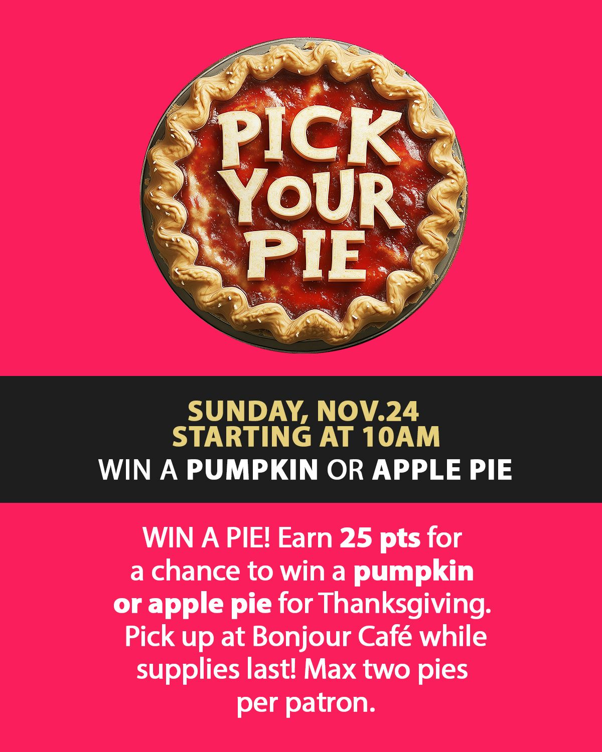 Pick Your Pie Sunday, November 24th at the Big Easy Casino in Hallandale Beach, FL